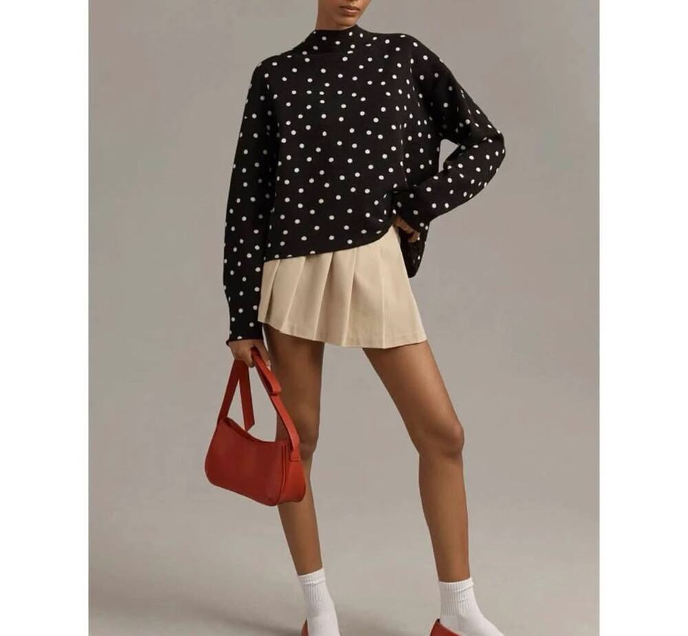 Maeve Polka Dot Mock Neck Sweater small petite